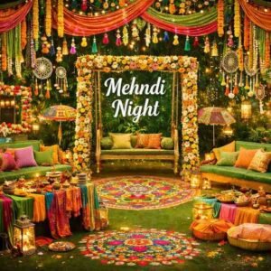 Vibrant Mehndi Celebration Decoration Setup